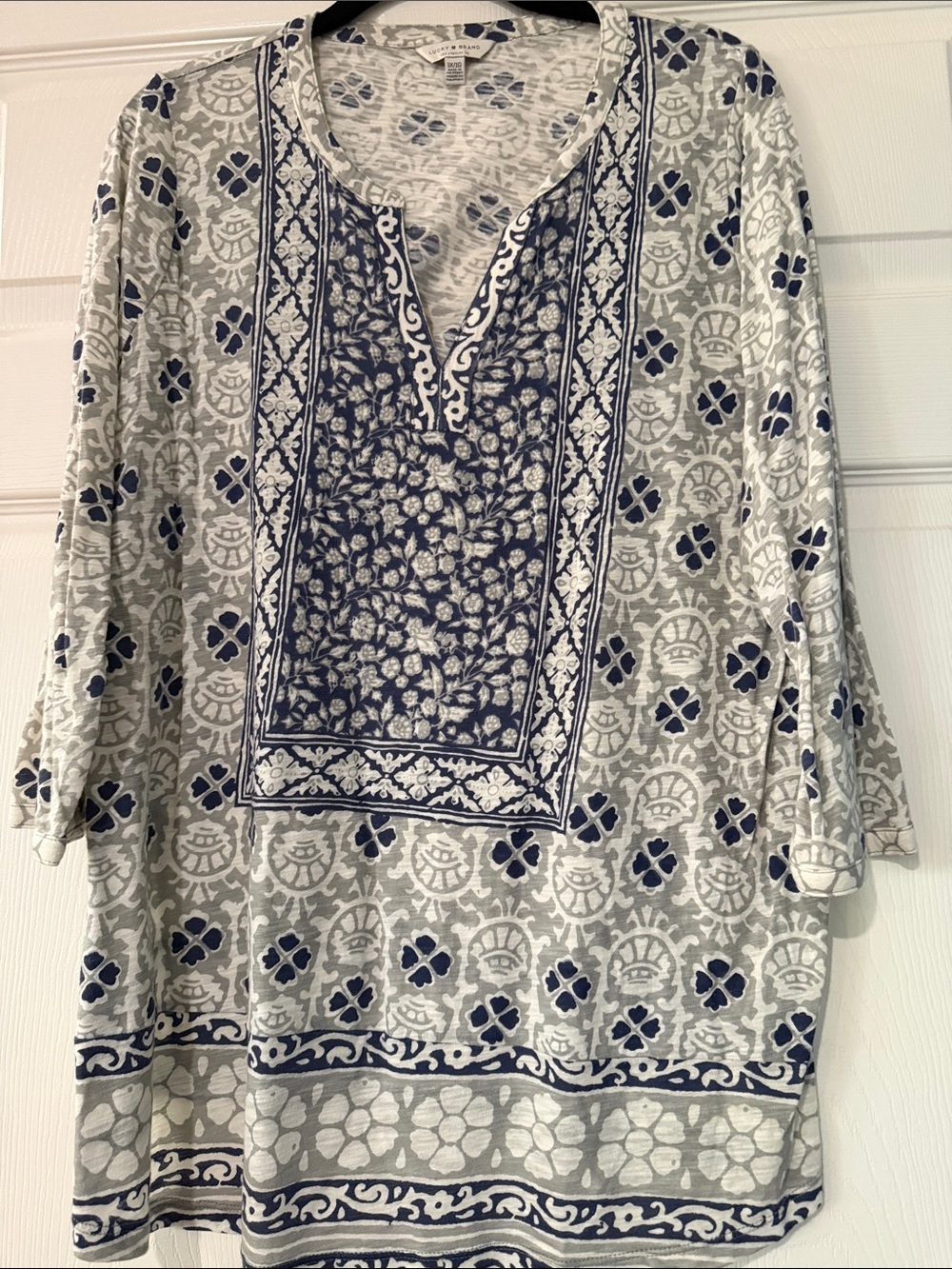 Lucky Brand Navy and White Printed Tunic